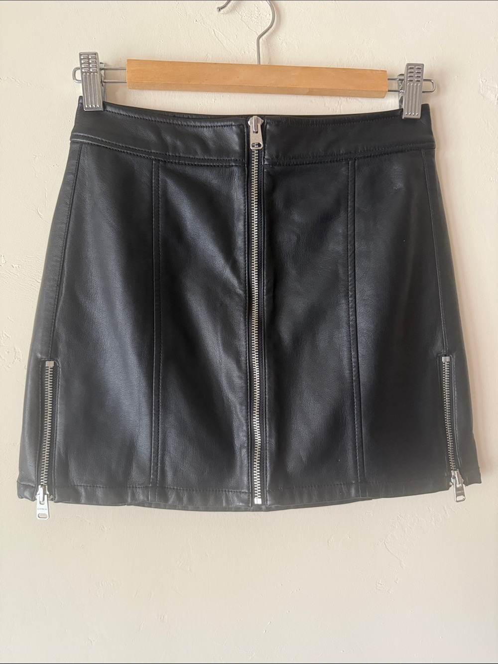Express Black Faux Leather Zip-Front Mini Skirt